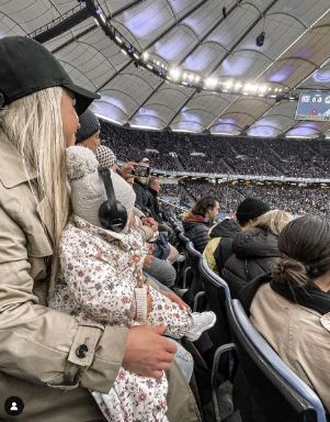 Laszlo Benes wife Victoria Benes and daughter Liana in the stadium to support him